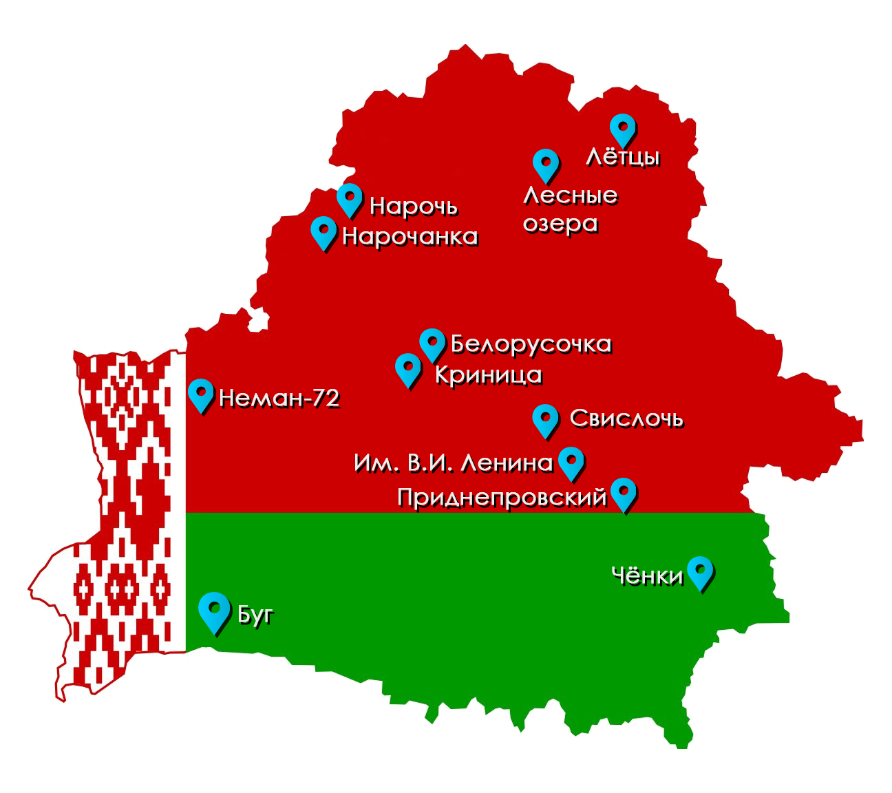 Карта белоруссии с городами на русском и санаториями